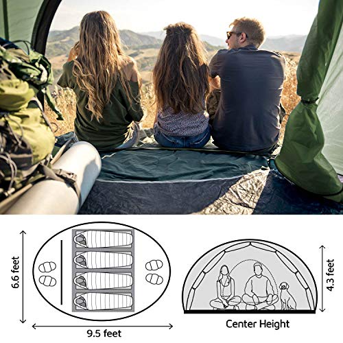 HUI LINGYANG Green 4-Person Pop-Up Camping Tent Waterproof Instant Setup