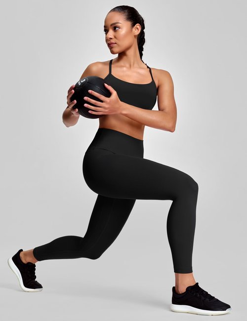 HeyNuts Workout Pro 7/8 Leggings for Women, High Waisted Compression Workout Leggings Athletic Tummy Control Buttery Soft Yoga Pants 25'' Black M(8/10)