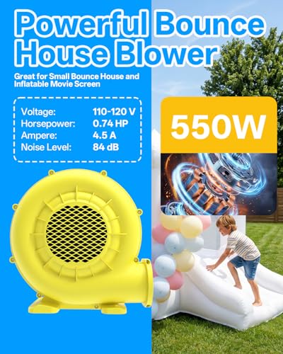 Puligoth 550W Heavy-Duty Portable Inflatable Blower for Bounce Houses & Water Slides