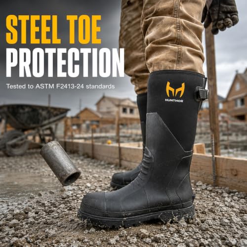 Black Steel Toe Rubber Work Boots - Puncture-Proof Safety Footwear, 8