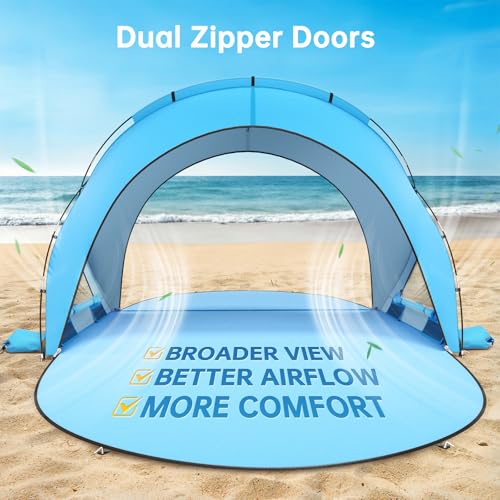 Raynesys Beach Tent Sun Shelter for 1-3 People - Blue, Square Top Design, UPF50+ Water-Resistant