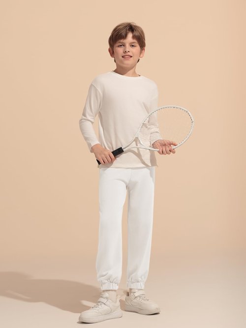 Haloumoning Boys Joggers Pants Kids Casual Elastic Waist Cuffed Sweatpants 5-14 Years White