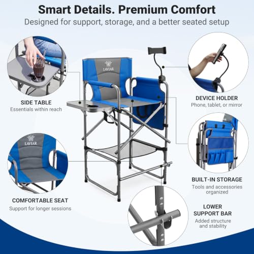Tall Foldable Camping Chair with Tablet Holder and Side Table
