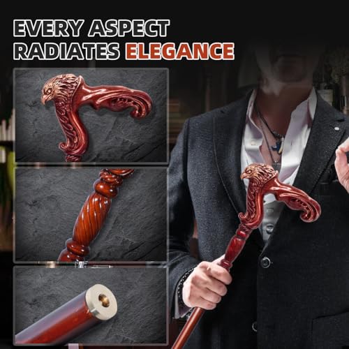 BeneCane Handmade Wooden Walking Cane with Eagle Handle - Brown, Unisex, Adjustable & Detachable