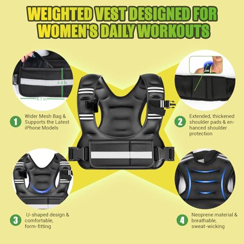 Black Adjustable Weighted Vest for Women, 6-12lb U-Shaped Fitness Vest