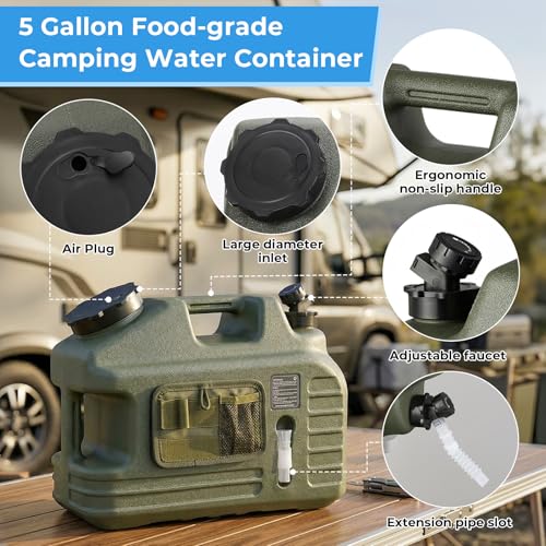 Hanaoyo Portable Camping Shower Kit with 5-Gallon Water Jug & Rechargeable Pump
