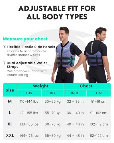Owntop Adult Water Sport Swim Vest Grey Medium Neoprene Floaties, Adjustable Zipper & Buckles