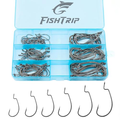 FishTrip 120pcs EWG Worm Hooks Set Black - Bass Fishing Tackle
