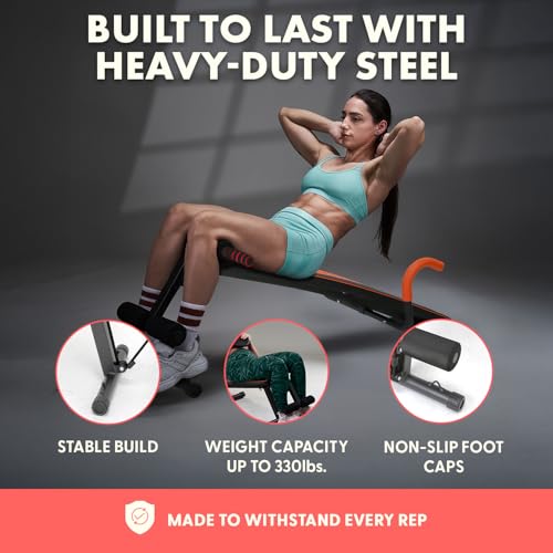 Adjustable Sit Up Bench for Abs with Reverse Crunch Handle - Heavy Duty Core Workout Equipment