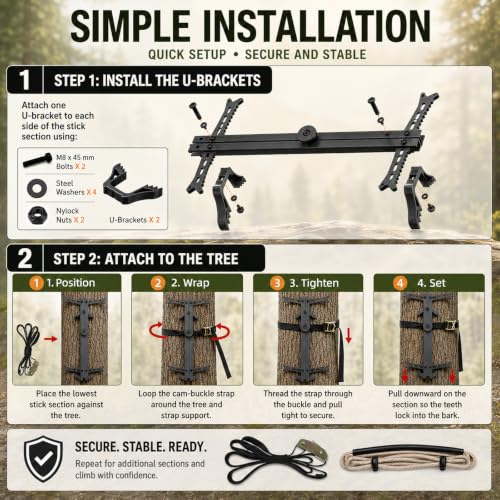 FUNHORUN 4 Pack 20-Inch Climbing Sticks with Bonus Aider for Hunting & Tree Stand Setup