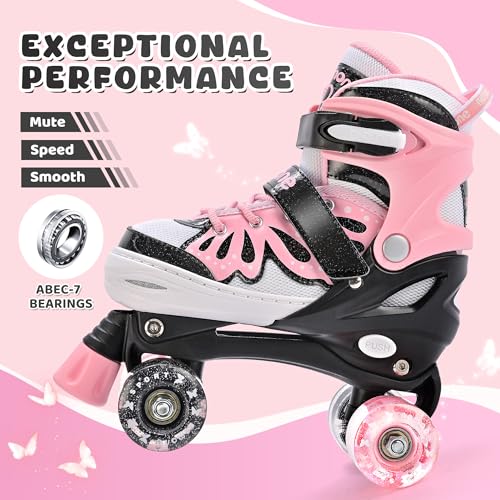 Adjustable Light Up Mermaid Roller Skates for Girls & Boys - Large Youth, Butterfly Design
