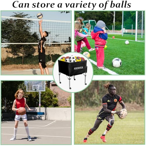 Black Portable Ball Cart with Removable Basket & Foldable Design for Volleyball Soccer Basketball Storage