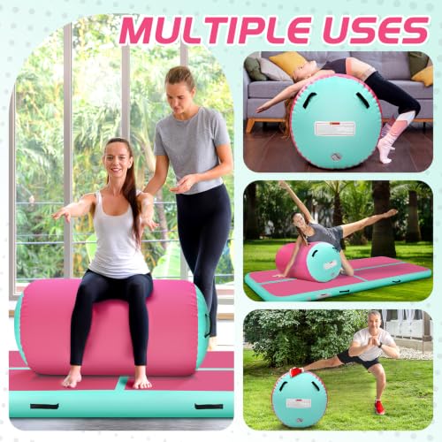 Pink Gymnastics Tumbling Air Rollers - Inflatable Support Barrel 40x23.6 Inches with Pump