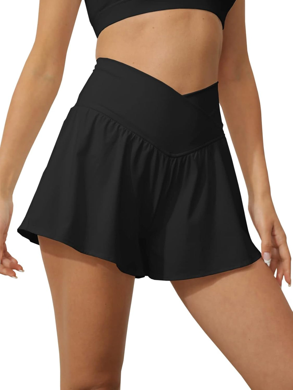 Tongmingyun Women's Crossover Athletic Shorts - Flowy 2-in-1 High Waist Skorts with Pocket for Running