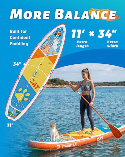 iTAOSTAR Joyful Voyagers Inflatable Stand Up Paddle Board with Full Accessories (Yellow Pets Edition)