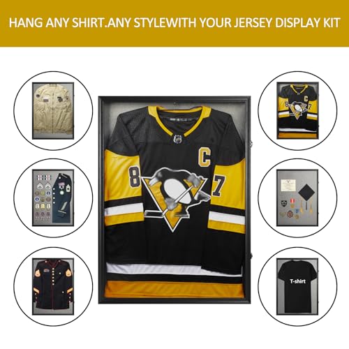 Zmiky Large Black Jersey Display Frame 26x37 with Lock & UV Protection – Shadow Box for Sports Jerseys & Memorabilia, Includes 2 Locks & Black Variation
