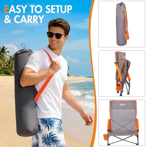 Portal Teslin Grey 2-Pack Portable Camping & Beach Chairs with Cup Holders