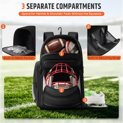 AUROTIER Football Equipment Backpack Bag - Large Gear Bag for Pads & Helmet