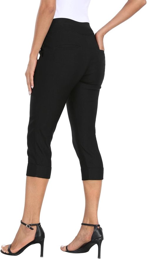 HDE Women's Capri Pants - Stylish Cropped Dress Pants with Pockets | 19" Inseam