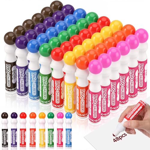 48 Pack Colorful Bingo Dot Markers - 8 Classic Colors, 15ml Capacity, Kids & Classroom Use