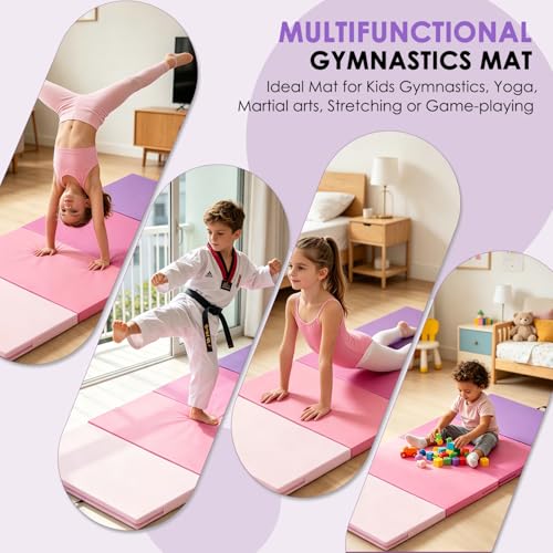 Oneofics Pink Gradient Kids Gymnastics Tumbling Mat 3x6FT 2-Inch Folding Exercise
