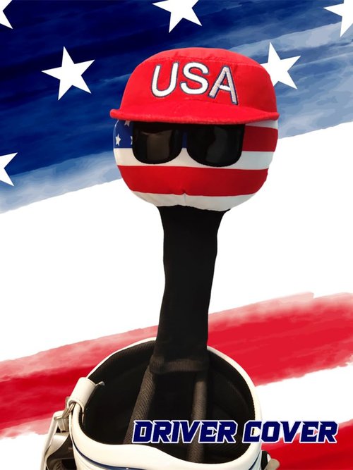 USA Golf Driver Head Cover Soft Plush Cute Cartoon American Ball with Cool Sunglasses Stylish Looking Thick Padding Protechtion Fit Regular 460cc Size Club Headcover