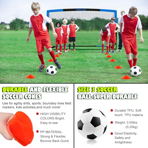 Kids Soccer Goals Set of 2 - 6x4 ft Portable Black Blue Backyard Soccer Nets for Kids 3-14