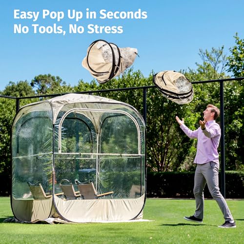 Beige 5x5 FT Pop Up Bubble Tent for Weather Protection - Sun & Rain Shelter