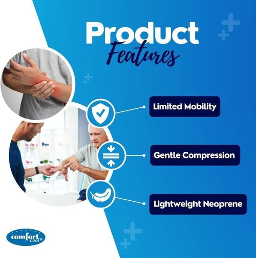 Comfort Cool Thumb CMC Restriction Splint. Patented Thumb Brace Provides Support and Compression. Helps with Arthritis, Tendinitis, Surgery, Dislocations, Sprains, Repetitive Use. Left Medium