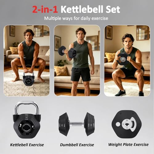 KDMURNVS Black 2-in-1 Adjustable Kettlebell & Dumbbell Set 15-45lbs
