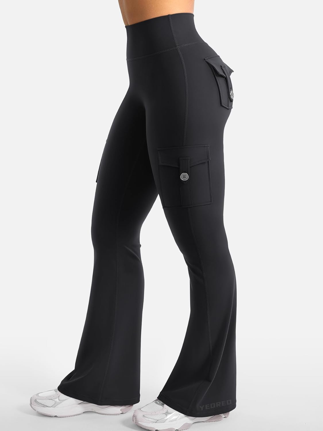 YEOREO CoreFlex Women's High-Waisted Flare Leggings - Hidden Pockets & No Front Seam | Gym & Yoga Wear