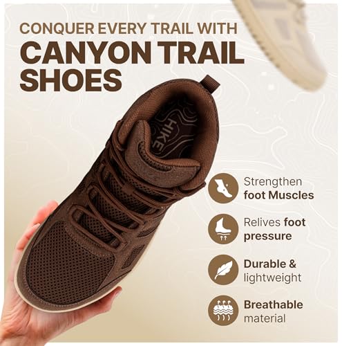 Hike Footwear Canyon Trail Barefoot Hiking Shoes - Wide Toe Box, Zero Drop - Women 8-8.5 / Men 6-6.5, Canyon Brown