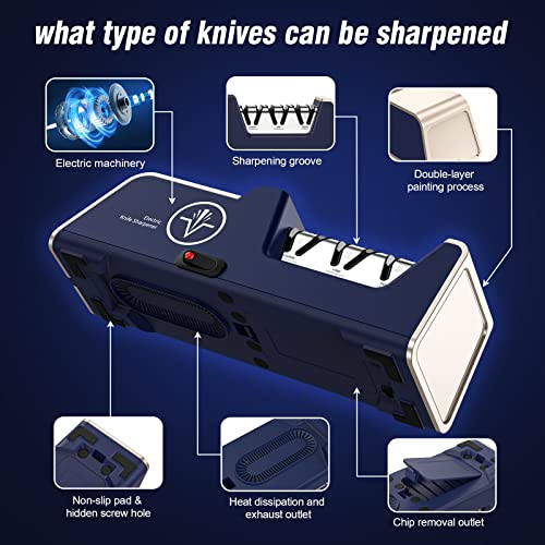 Electric Knife Sharpener for Kitchen Knives with Diamond Abrasives, 3-Stage Precision Edge Guide