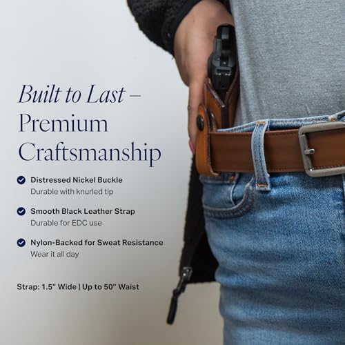 Walnut Nexbelt Rogue EDC Tactical Leather Belt – 1.5" Discreet CCW Belt with Nylon Backing