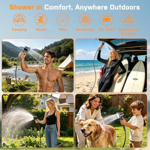 Green Portable Camping Shower Kit with 5-Gallon Water Jug & Electric Pump