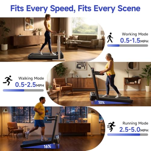 YPOO Foldable Walking Pad Incline with Handle Bar - Dark Black, 16% Incline, Quiet Treadmill for Home Exercise