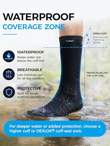 DexShell Waterproof Over-the-Ankle Socks - Large Jet Black Grey