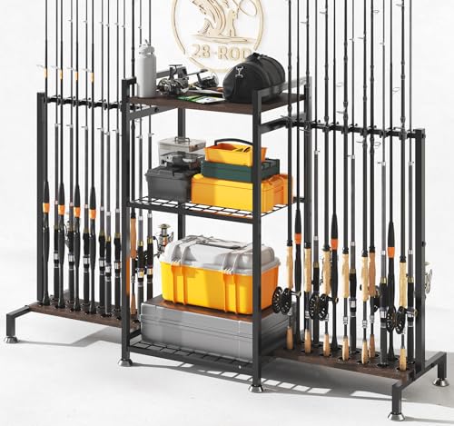 SOYEEZE Black 28-Rod Fishing Rod Holder Rack for Garage & Tackle Storage