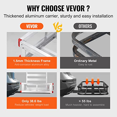 50 x 29.5 x 8.7 Inch Hitch Cargo Carrier with Folding Ramp - Aluminum 500lbs
