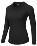 Runhit Compression Shirt Women Long Sleeve UPF 50+ Workout Undershirts Crew Neck Underscrub Athletic Running Tops Black