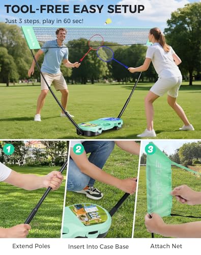Portable Badminton Net Set with Rackets and Carry Case for Outdoor & Indoor Games