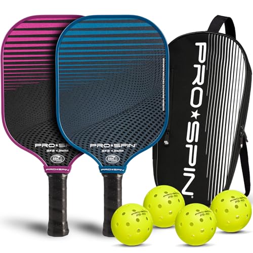 PRO-SPIN 2-Player Blue/Pink Carbon Fiber Pickleball Paddle Set - Indoor/Outdoor USAPA Approved