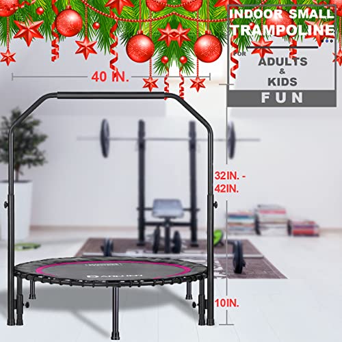 DARCHEN 40 Inch Rose Red Mini Trampoline for Adults, Indoor Rebounder Exercise Equipment, 550FHB-RoseRed