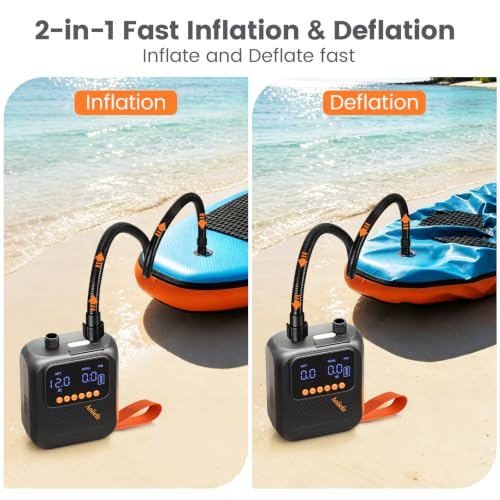 Aoiiefe Black Portable Rechargeable Electric SUP Pump with Auto-Off & Dual Stage Inflation