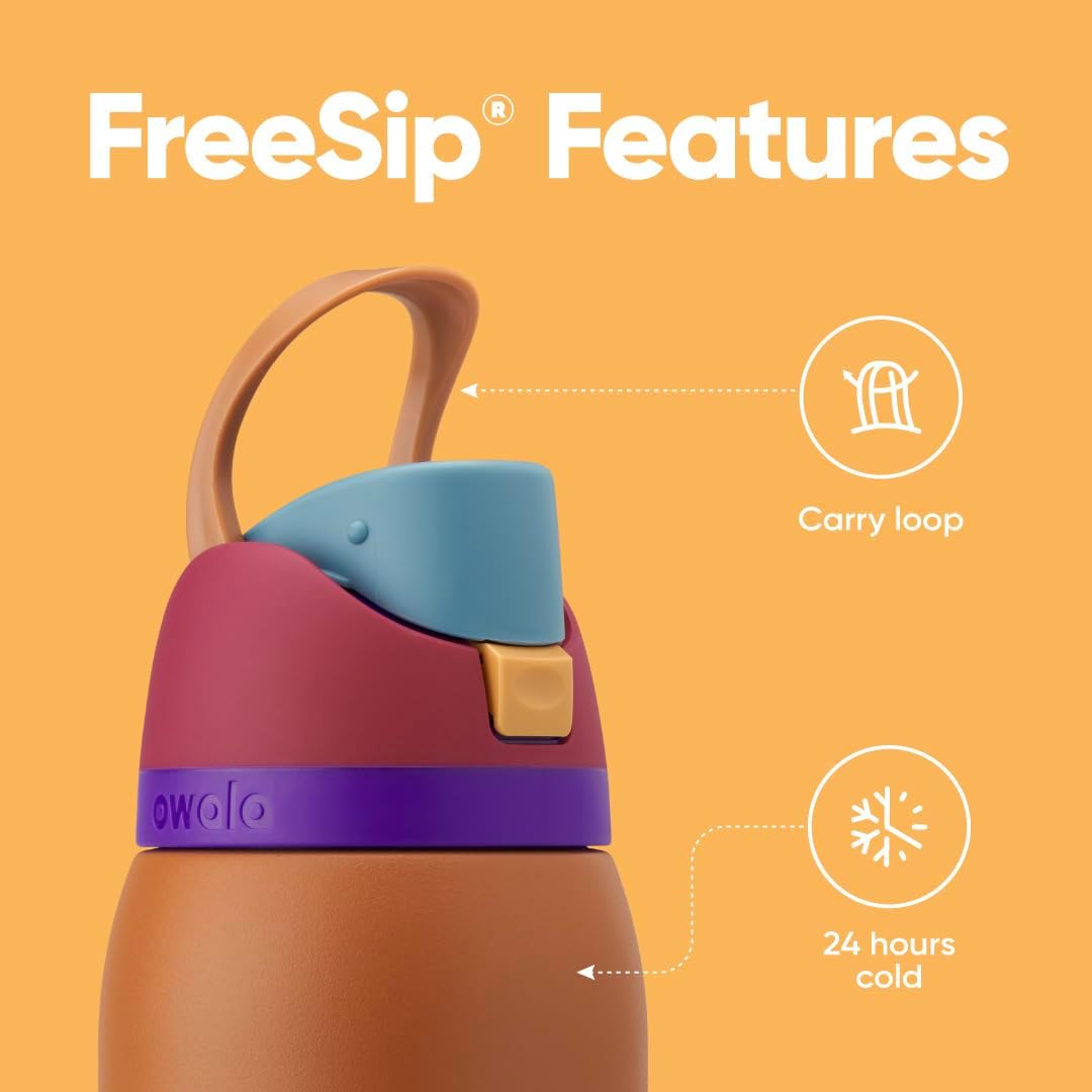 Owala Kids FreeSip Insulated Stainless Steel Water Bottle - BPA-Free, 16 oz, Treasure Hunt Design