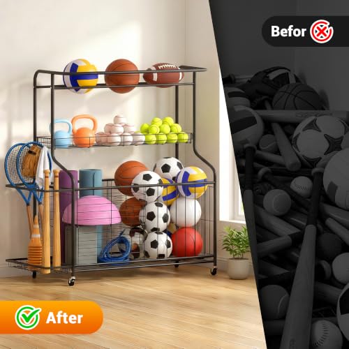 Heavy Duty Sports Equipment Garage Storage Rack with Casters