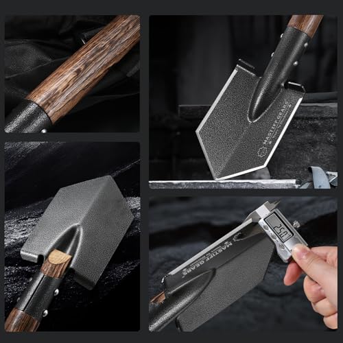 Tactical Survival Shovel with Axe/Machete Replacement - 43cm/17in, HRC 42-48 Steel, Hardwood Handle & MOLLE Sheath - Variation of Andvari's Roar
