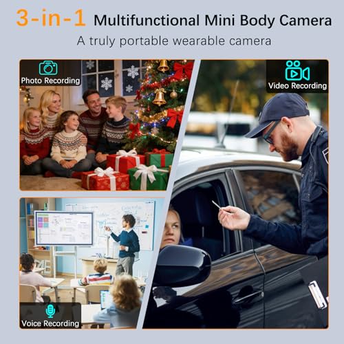 Fanisic Black Clip-on Body Camera 2.7K HD Wide-Angle Wearable Vlogging Camera