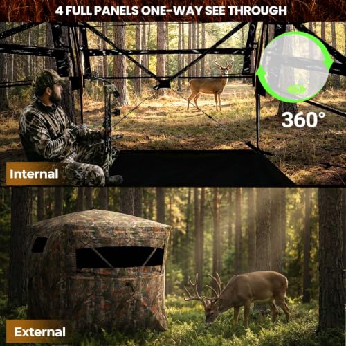HUNTSEN 2-3 Person Portable Hunting Blind with 360° See-Through Mesh & Waterproof Floor Mat