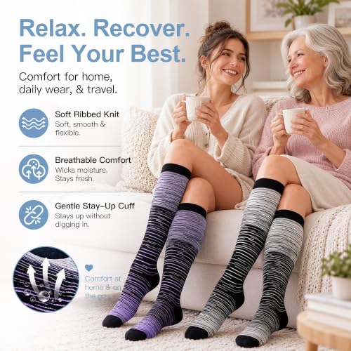 Copper Compression Socks for Men Women 20-30 mmHg Knee High Socks XX-Large Multicoloured